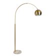 Oasis Long Arm Gold Brass Adjustable Floor Lamp with Round White Marble Base For Sale