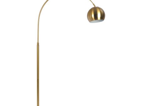 Oasis Long Arm Gold Brass Adjustable Floor Lamp with Round White Marble Base For Sale