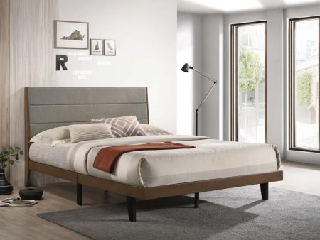 Mays Upholstered Platform Bed Walnut Brown and Grey Discount