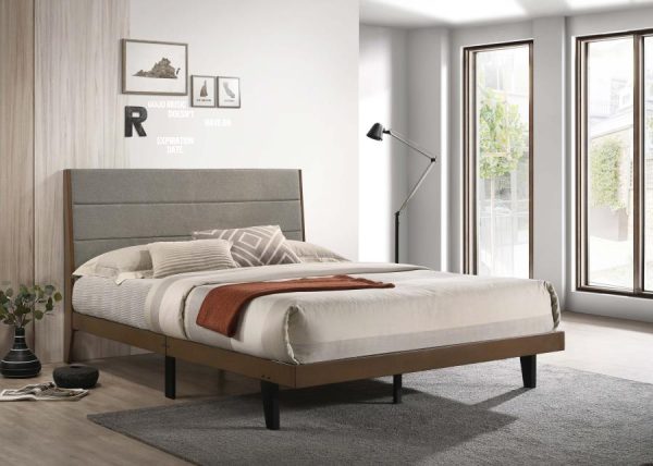 Mays Upholstered Platform Bed Walnut Brown and Grey Discount