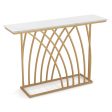 48 Inch Gold Console Table with White Faux Marble Tabletop Online Sale