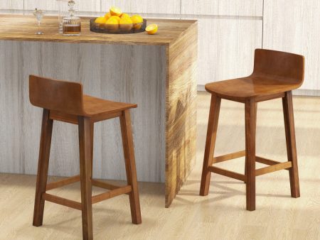 Wood Bar Stools Set of 2 with Solid Back and Seat For Cheap