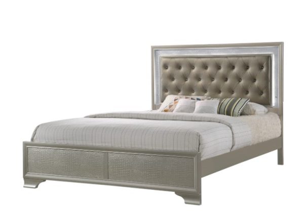 Lyssa Champagne LED Upholstered Panel Bed Sale