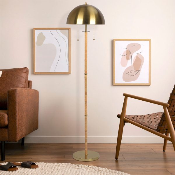 Allure 2-Light Floor Lamp, Gold Brass, Natural Rattan Tube , Double On Off Pull Chain Cheap