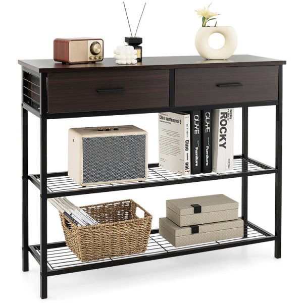 39.5 Inch Entryway Table with 2 Drawers and 2-Tier Shelves on Sale