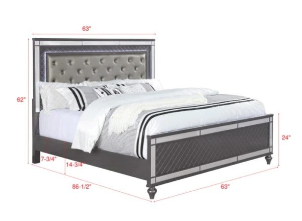 Refino Gray LED Upholstered Panel Bed on Sale