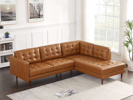 Lucco  Genuine Leather Sectional In Cognac Tan Right Facing Online