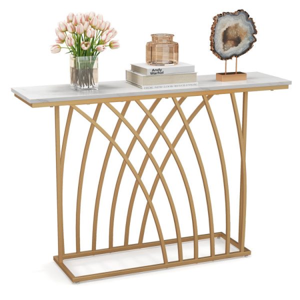 48 Inch Gold Console Table with White Faux Marble Tabletop Online Sale