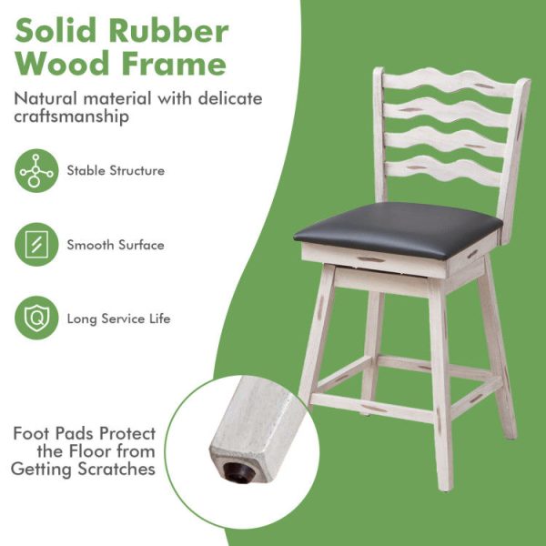 360° Swivel Bar Stools with Rubber Wood Frame and Ergonomic Backrest and Footrest Online Sale