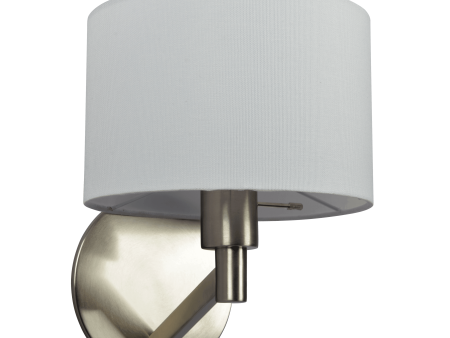 Nebula Brushed Nickel Base Wall Lamp with Rotary Switch White Fabric Shade on Sale