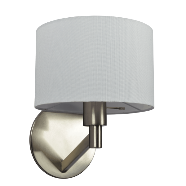 Nebula Brushed Nickel Base Wall Lamp with Rotary Switch White Fabric Shade on Sale