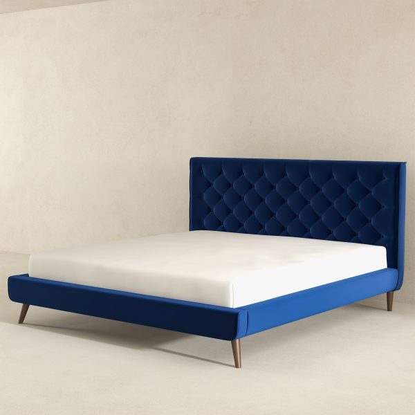 Dillon Blue Velvet Platform Bed (King Size) Hot on Sale