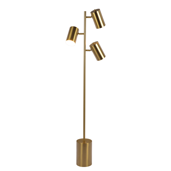 Harmony Brassed Gold Floor Lamp with Rotary Switch Triple Spots Metal Block Base Fashion