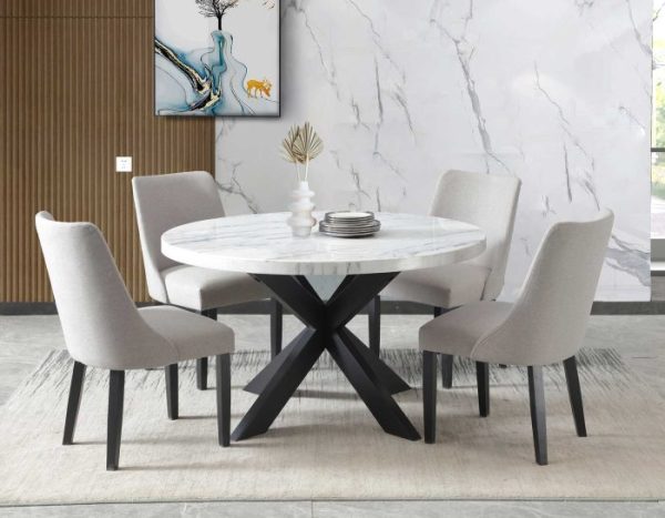 Xena 52-inch Round Dining Table, White Marble Top Cheap