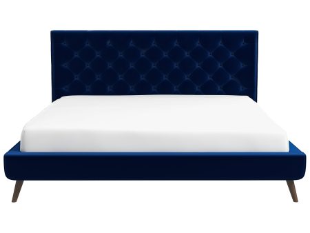 Dillon Blue Velvet Platform Bed (King Size) Hot on Sale