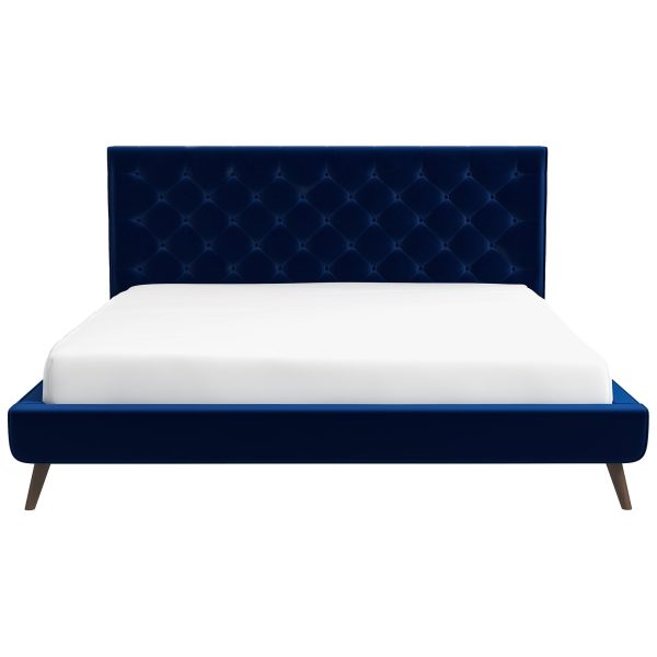 Dillon Blue Velvet Platform Bed (King Size) Hot on Sale