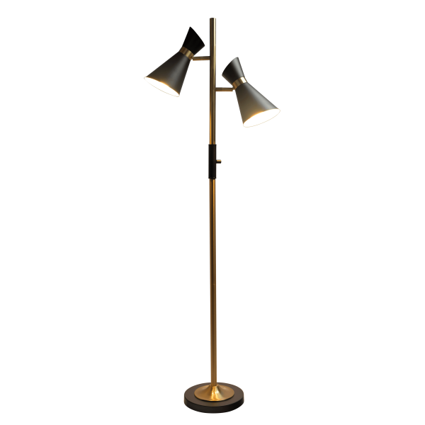 Axis Brassed Gold Floor Lamp with 4-Way Switch Double Spots with Metal Base Discount