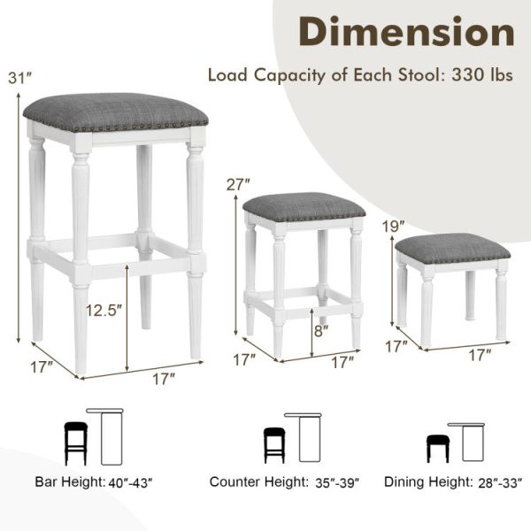 3 Heights Square Saddle Stool Set of 2 with Footrests and Padded Seats Online Sale