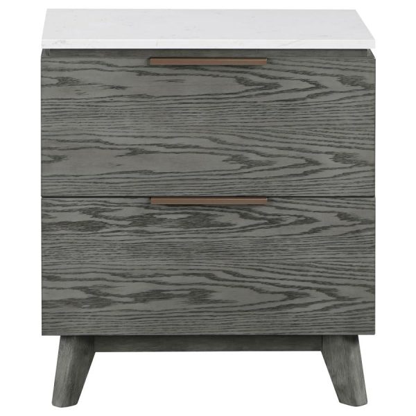 Nathan 2-drawer Nightstand with USB Port White Marble and Grey Online now