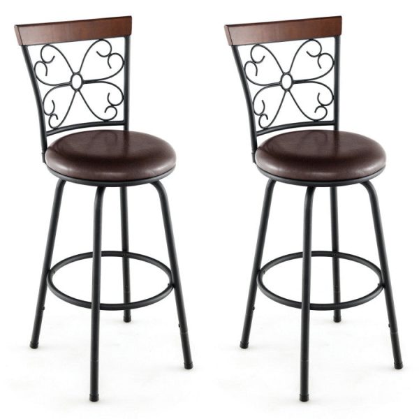 2 Pieces 24-30 Inch Adjustable PU Cushioned Swivel Barstools Discount