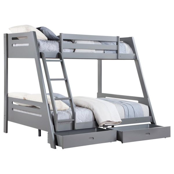 Trisha Wood Twin Over Full Bunk Bed with Storage Drawers Grey Discount