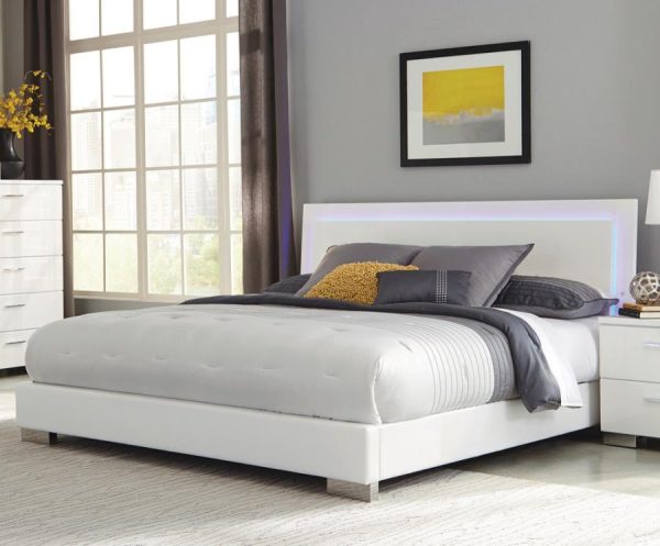 Felicity Panel Bed with LED Lighting Glossy White For Cheap