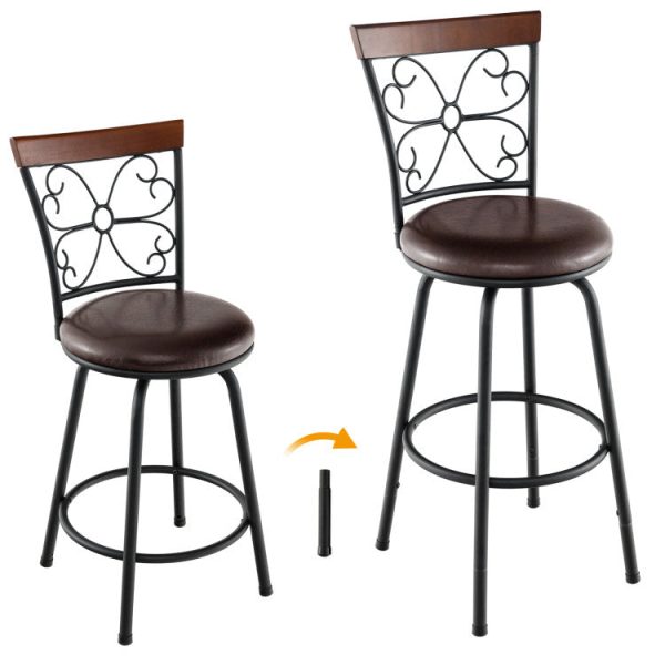 2 Pieces 24-30 Inch Adjustable PU Cushioned Swivel Barstools Discount