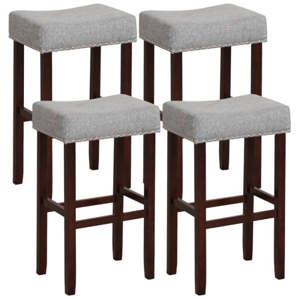 2 Set of 29 Inch Height Upholstered Bar Stool with Solid Rubber Wood Legs and Footrest Discount