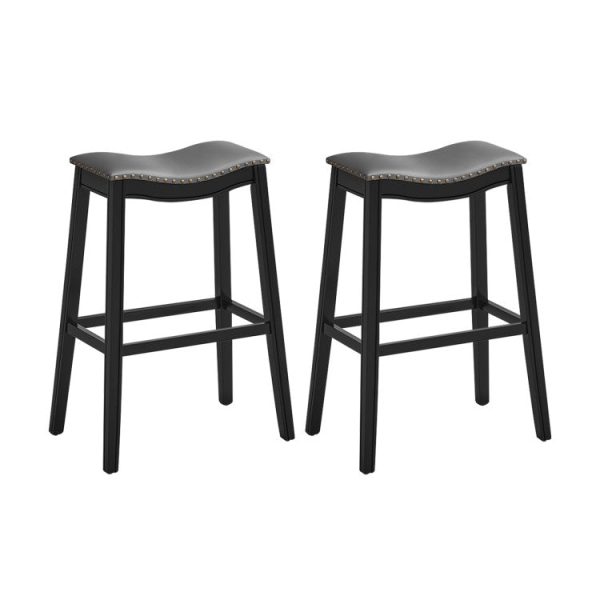 29 Inch Set of 2 Backless Wood Nailhead Barstools with PVC Leather Seat Online now