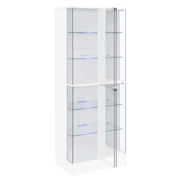 Cabra Display Case Curio Cabinet with Glass Shelves and LED Lighting White  Black High Gloss Fashion