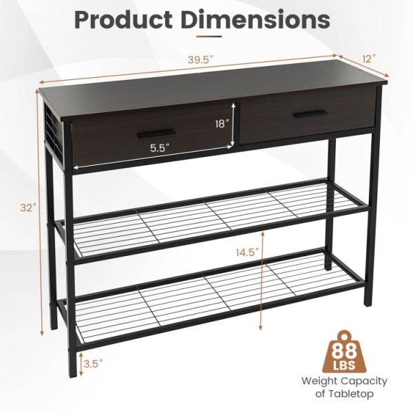 39.5 Inch Entryway Table with 2 Drawers and 2-Tier Shelves on Sale