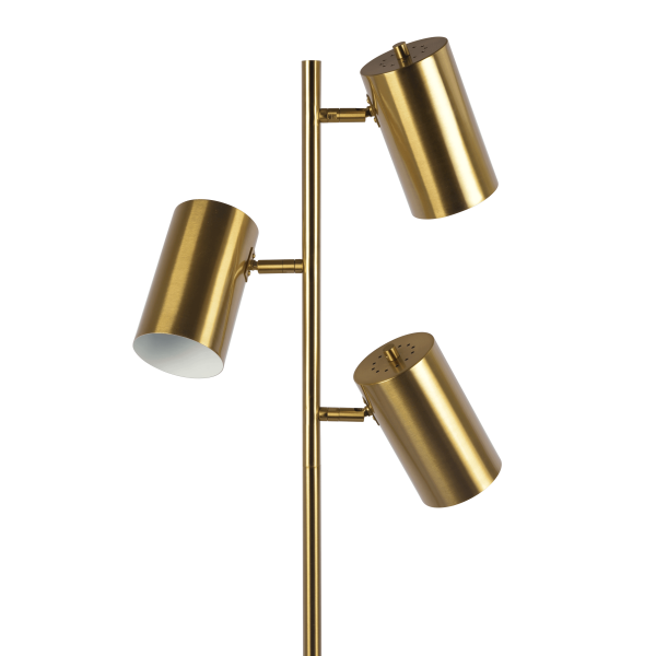 Harmony Brassed Gold Floor Lamp with Rotary Switch Triple Spots Metal Block Base Fashion