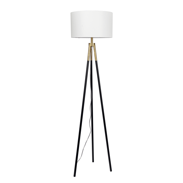 Sway Brassed Gold Floor Lamp with On Off Switch Triple Legs White Fabric Shade Online Sale