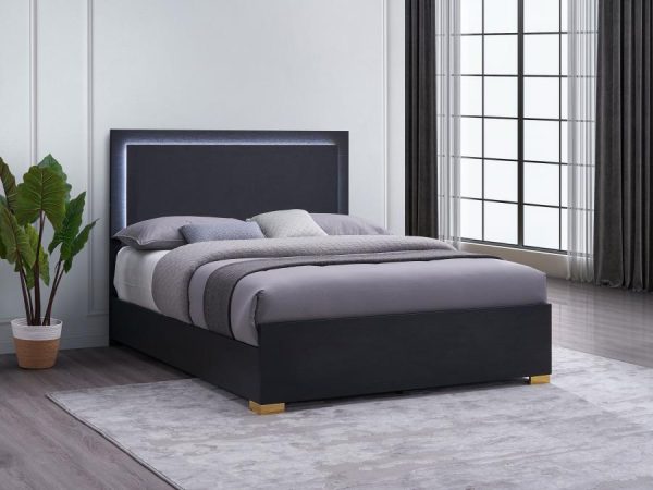 Marceline Queen Bed with LED Headboard Black For Sale