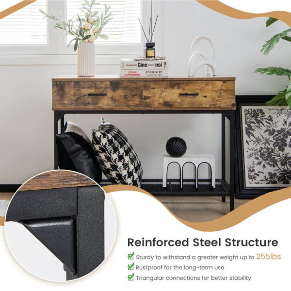 2 Drawers Industrial Console Table with Steel Frame for Small Space For Discount