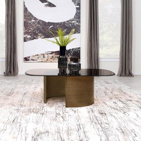 Morena Rectangular Coffee Table with Tawny Tempered Glass Top Brushed Bronze Sale