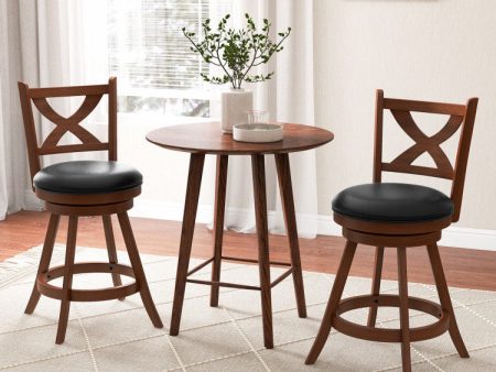 2 Pieces Classic Counter Height Swivel Bar Stool Set with X-shaped Open Back Online