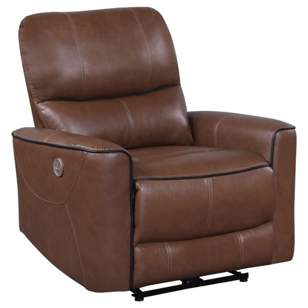 Greenfield Upholstered Power Recliner Chair Saddle Brown Hot on Sale