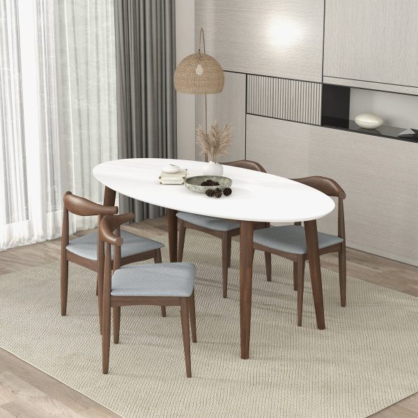 Ada Mid Century Modern Style Solid Wood Walnut Oval Dining Table Fashion