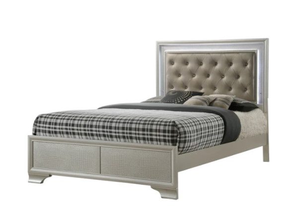 Lyssa Champagne LED Upholstered Panel Bed Sale