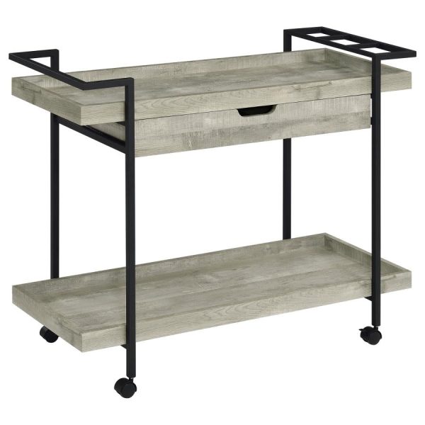 Ventura 2-Tier Bar Cart With Storage Drawer Grey Driftwood For Cheap