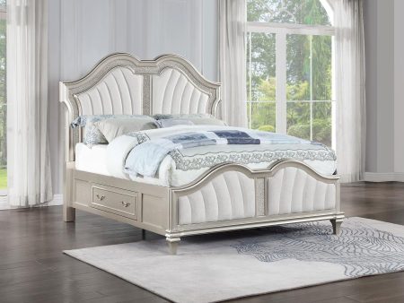 Evangeline Storage Bed with LED Headboard Silver Oak and Ivory Discount