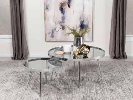 Kaelyn 2-Piece Round Mirror Top Nesting Coffee Table Chrome Cheap