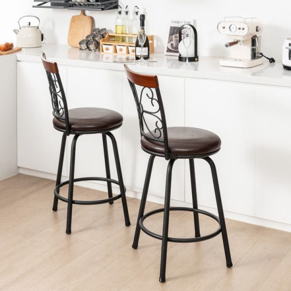 2 Pieces 24-30 Inch Adjustable PU Cushioned Swivel Barstools Discount