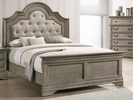 Manchester Bed with Upholstered Arched Headboard Beige and Wheat Online Sale