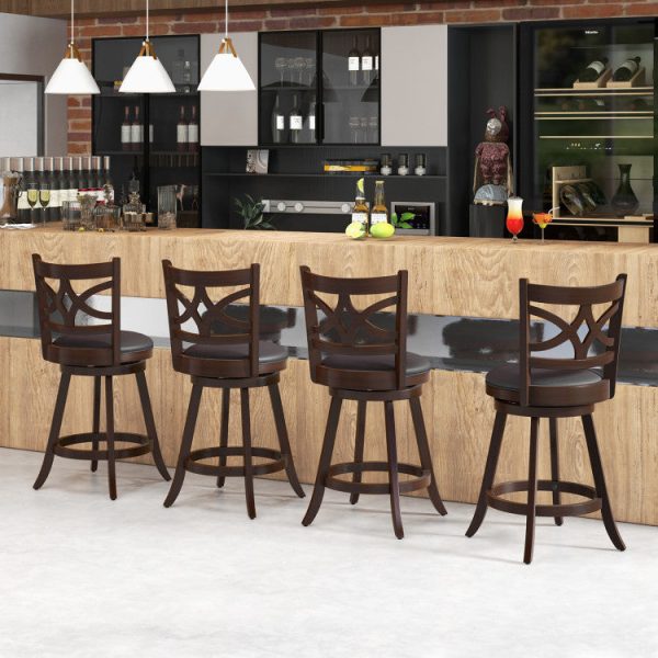 360° Swivel Bar Chairs with Leather Cushioned Seat and Rubber Wood Frame Supply