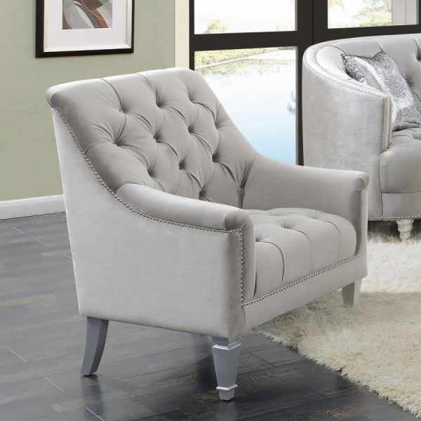 Avonlea Sloped Arm Tufted Chair Grey For Sale