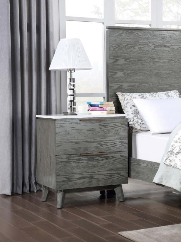 Nathan 2-drawer Nightstand with USB Port White Marble and Grey Online now