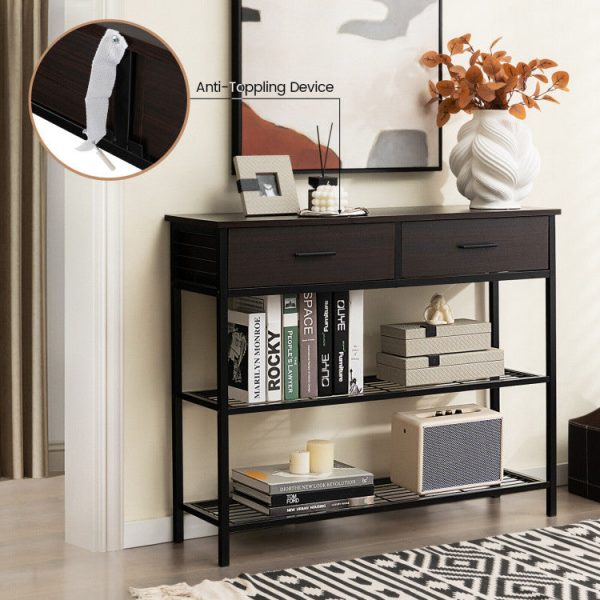 39.5 Inch Entryway Table with 2 Drawers and 2-Tier Shelves on Sale