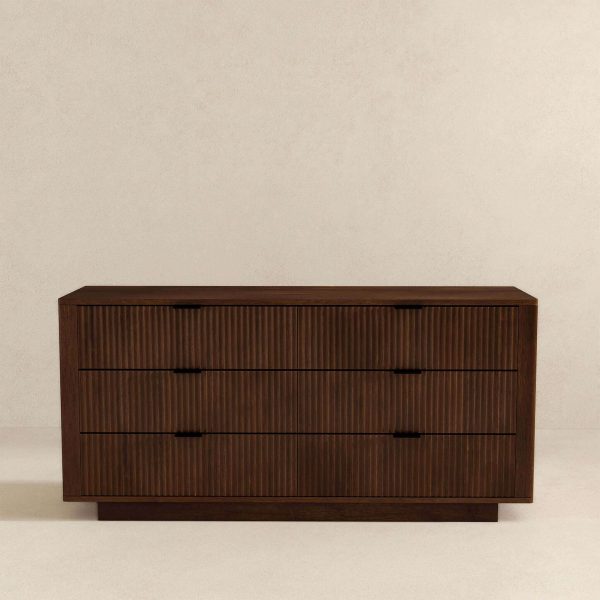 Lola Mid Century Modern Walnut Dresser With 6 Drawers Supply